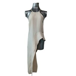 Halston Heritage Cream Asymmetric High Low Halter Tunic Dress Top Shelf Bra